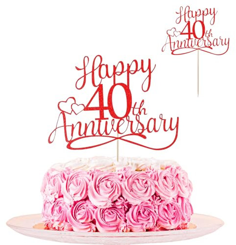 Sibba Golden Glitter Happy 60th Anniversary Cake Toppers Wedding Anniversary Party Decorations Frosting Card Picks Party Supplies Company Anniversary Pantry Staples Cooking Baking(40th)