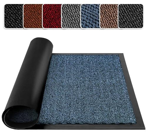 SG Traders Washable Door Mats - Non-Slip Rubber Backed Doormats Indoor & Outdoor - Highly Absorbent Door Mats, Floor Mat, Kitchen Mat, Perfect Dust Grabbing Doormats Dirt Trapper (60x120cm - Blue)
