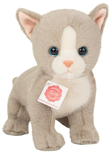Teddy Hermann 91841 Babykatze grau 24 cm, Kuscheltier, Plüschtier mit recycelter Füllung