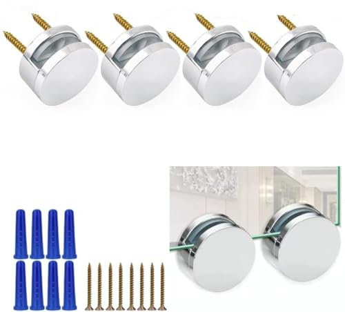 4 Stück Klemmbefestigung Spiegelclip, Silber Spiegel Halterung, Klemmbefestigung Abstandshalter Spiegelhalter Upgrade der Doppelscheibe-Fixierung für Spiegel/Glasbilder/Acryl Bild/Fotos