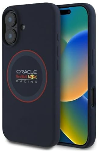 CG MOBILE Red Bull RBHMP16M24SIILVR Hülle für iPhone 16 Plus 6.7 Zoll Marineblau Lizenziert Silicone Red Ring kompatibel mit MagSafe