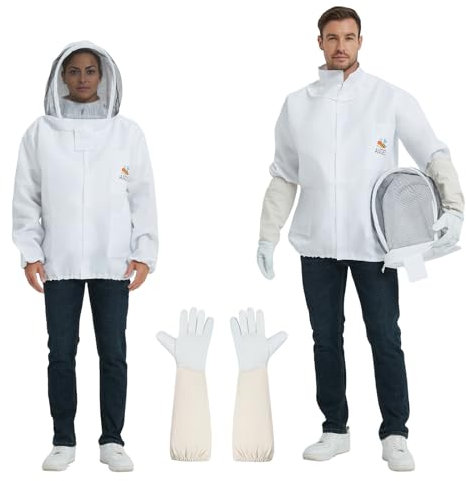 Bienenanzugjacke - Imkerjacke für Männer und Frauen, Hut mit Schleier - stichfeste professionelle Bienenjacke mit Imkerhandschuhen aus Schaffell (M)