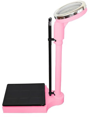 YSXXIAN Arztwaagen für Körpergröße und Gewicht, mechanische Personenwaage mit Messlatte, übergroße Zifferblattanzeige, Teleskopstange 70–190 cm, Wiegebereich 120 kg, für Untersuchungszentren (Pink)