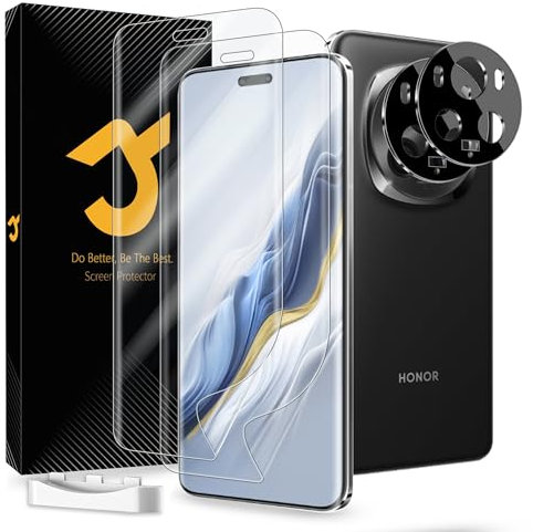 JZG 2+2 Piezas Protector Pantalla para Honor Magic 6 Pro, 2 Piezas EPU Suave Película Protectora + Protector de Lente de Cámara 2 Piezas, HD Clara, Sin Burbujas, Compatible Huellas Dactilares ID