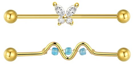 Gojewen Industrial Piercing Bar 38mm Gold Chirurgenstahl 14G Scaffold Schmetterling Cartilage Ohrring Piercing Schmuck