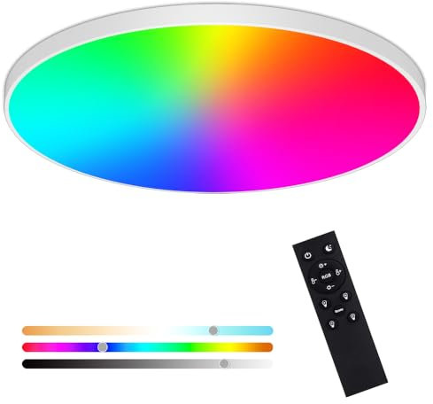Heyseven LED Deckenleuchte Dimmbar, 24W Smart LED Deckenlampe, RGB Farbwechsel Deckenleuchte für Schlafzimmer, Wohnzimmer, IP44 Wasserfest Badlampe, Kompatibel mit Alexa APP Google Assistant Ø30cm