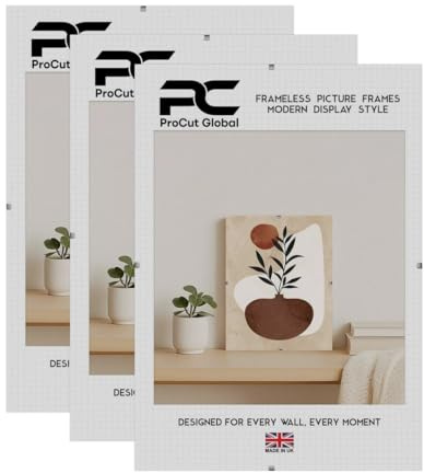 Procut Global A4 Cliprahmen (3 Stück) - rahmenloses Plexiglas Wandhalter Display für Poster, Bilder, Fotos & Zertifikate - leicht & bruchsicher - in Größen und Sets erhältlich