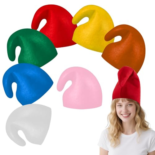 ADDLIVE Zwergenmütze, 7 Stück Schlumpf Mütze, Wichtelmütze, Karneval Zwergenmütze Kinder, Farbe Wichtelmütze, Zipfelmütze, Elfenhut, Lustige Kopfbedeckung für Weihnachten Karneval und KostüMpartys
