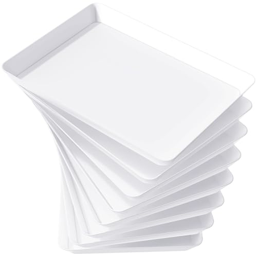 Lifewit Bandejas para Servir Comida, Bandeja Rectangular Decorativas para Cocina, Tabuleiro Plastico Reutilizable Sin BPA, para Fiestas, Baño, Mesa Dulce Accesorios, Blancos, 34,3 x 24 cm,Paquete de 8