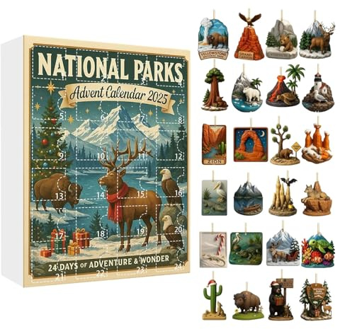 National Parks Advent Calendar 2025 –24 Days Christmas Countdown Calendar, 24 legendary landscapes and wildlife, Collectible Gifts For Explorers And Nature Lovers (A)