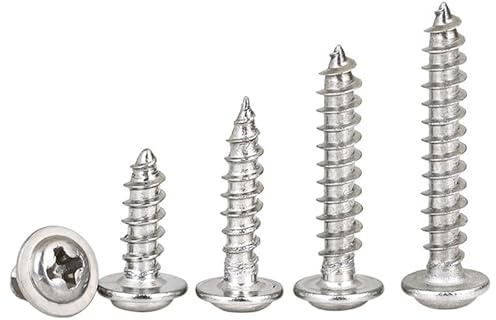 200 pièces M1.7 longueur 3-10mm 304 acier inoxydable Philips tête ronde avec tampon vis autotaraudeuse à bois autotaraudeuses(10mm)