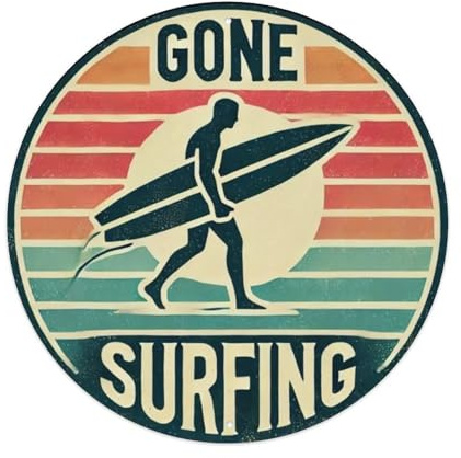 Gone Surfing Blechschild, Vintage, Metallschild, Hausbar, Garten, Wanddekoration, Metallposter, 20,3 x 20,3 cm