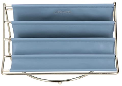 WAHEWUD Schreibtisch-Regal-Organizer, mehrschichtiges Eisen und Leder, Desktop-Aufbewahrungsregal für Tablet, Telefon, Notebooks, Brillen, 30 x 18,5 x 14 cm (Blaue große Größe)