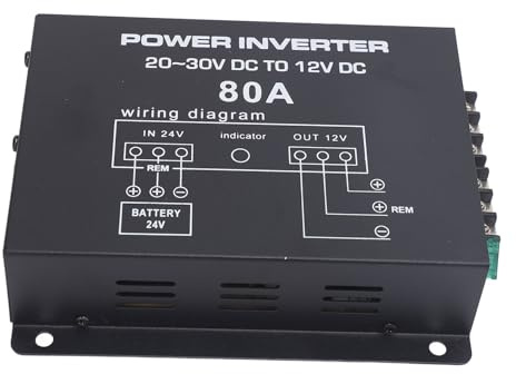 VELATEMOR Regolatore Riduttore di Tensione Stabile Convertitore da 24 V a 12 V con Doppie Ventole per Alimentazione Bus per Camion Auto (80A)