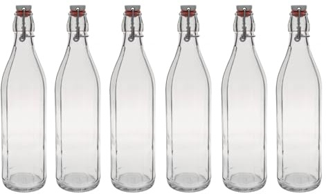 Flaschenland 6er Set Glasflasche Bravo 750ml achteckig – Vielseitige Mehrkantflasche für Likör, Saft, Wasser, Spirituosen, inklusive Bügelverschluss, robust & stilvoll
