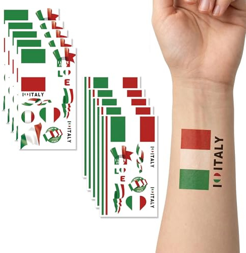 BCHMN 10 Fogli Tatuaggi Temporanei Bandiera Italiana - Set Tifoso con 2 Stili Diversi - Adesivi Impermeabili per Viso e Corpo - Ideale per Eventi Sportivi, Calcio e Feste Nazionali