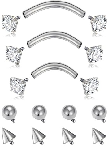 CIZME Augenbrauenpiercing 16G Chirurgenstahl Curved Barbell Rook Piercing | 3er Set Gebogener Stab 6mm 8mm 10mm Ersatzteile Zirkonia Daith Helix Vertical Labret Lippen Schmuck Silber Gold Kugel