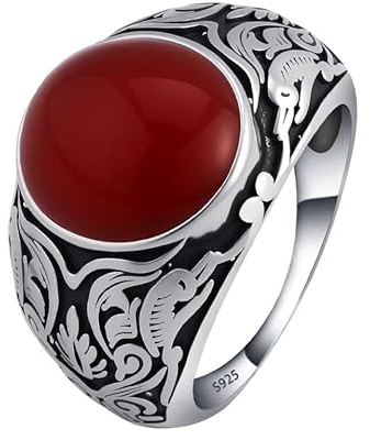 Empha Siegelring Herren 925 Silber mit Ahornblatt Muster Natürlicher Brauner Tigerauge Stein Runder Vintage Ring für Männer Edelstein Ring mit Rotem Stein