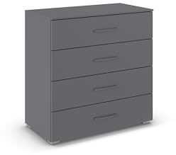 Rauch Möbel ADITIO, Kommode, Farbe Grau metallic, Breite 80 cm | Sideboard im zeitlosen Stil, 4 Schubladen, Soft-Close-Funktion, für Schlafzimmer, Gästezimmer, Wohnzimmer, Garderobe, Flur