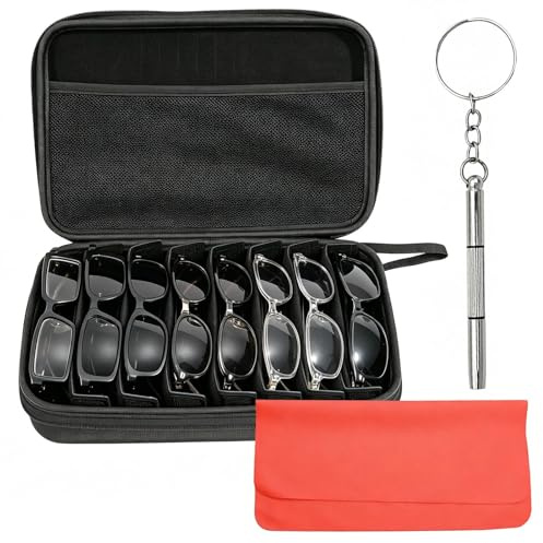 MFSKJELF 8-Slot Hard Shell Sunglasses Organizer, Travel Glasses Carrying Case with Velvet Lining, Multiple Pairs Eyeglasses Watch Storage Box for Men, Women,11.4 × 7.9 × 2.7 Inch