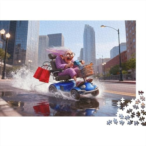 Urban Street Shopping Electric Scooter 1000 Piece Jigsaw Puzzle Paper for Adults Fun Scene Puzzle Game for Family Focus Relieve Stress Decoration Gift 38x26cm/1000pcs