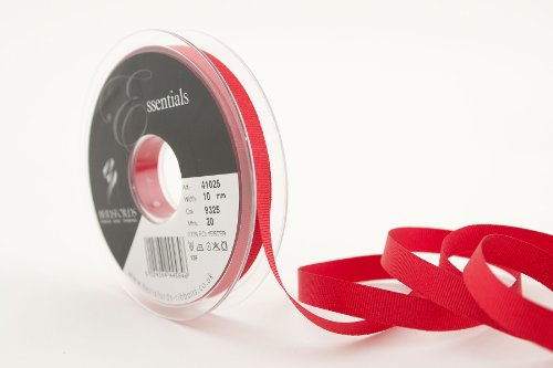 Berisfords 41025 20 m x 10 mm Polyester Grosgrain Ribbon, Red