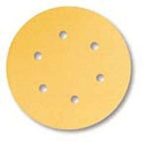Mirka Gold Universal-Schleifpapier Ø 150mm / selbstklebend / 6-Loch/Korn P180, 100 Stk/Zum Schleifen von Gips, Spachtel, Spanplatten, Holz, Lack