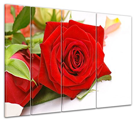 Keilrahmenbild - Rose - Bild auf Leinwand 180x120 cm 4 teilig - Leinwandbilder Bilder als Leinwanddruck Pflanzen & Blumen Natur rote Rosenblüte