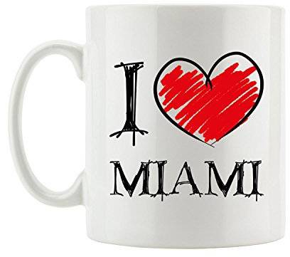 Pixxprint I Love Miami Fun Tasse, ca. 300ml Fassungsvermögen, Keramik Weiß, Spülmaschinenfest