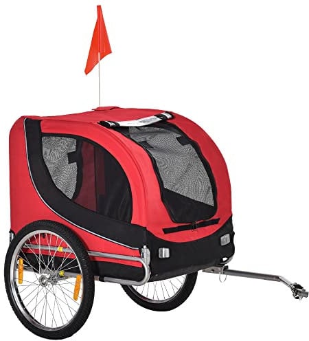 PawHut Carrellino Rimorchio per Cani Animali Domestici da Bicicletta 130 x 73 x 90cm Rosso e nero