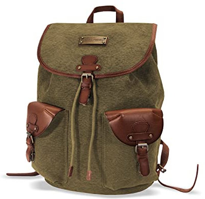 DRAKENSBERG Rucksack 'Henrietta' aus Canvas, Leder für Damen, Herren, Wanderruck im alpinen Vintage-Design, 20L - Oliv-Grün, DR00139