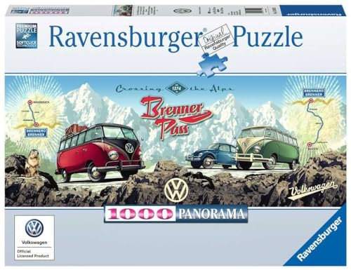 Ravensburger Puzzle 15102 - Mit dem Bulli über den Brenner - 1000 Teile VW Puzzle für Erwachsene und Kinder ab 14 Jahren