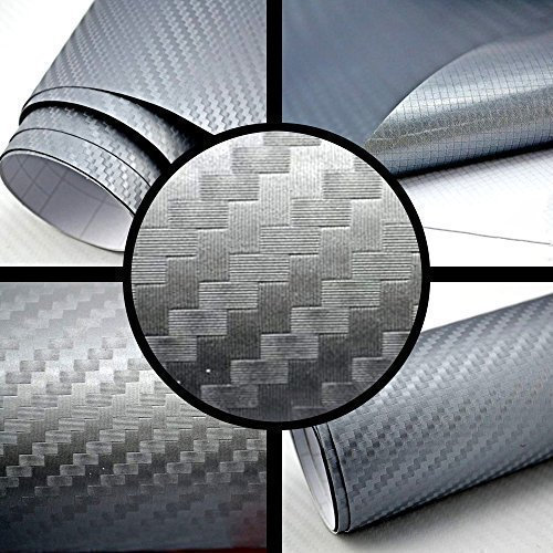 TipTopCarbon 6,57€/m² 3D Carbon Folie Silber-grau BLASENFREI 1m x 1,52m mit Luftkanäle Autofolie selbstklebend