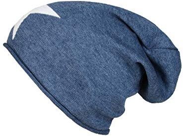 Cashmere Dreams Slouch-Beanie-Mütze mit Kaschmir - Hochwertige Strickmütze für Damen Mädchen - Stern - Hat - One Size - Sommer Herbst und Winter Zwillingsherz (blau/weiß)