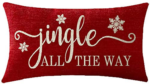 ITFRO Sister Geburtstag Bauernhaus Geschenk Joy Peace Noel Jingle All The Way Schneeflocken Rot Baumwolle Leinen Kissenbezug Kissen Fall Outdoor Deko Rechteckig 30,5 x 50,8 cm 12x20 inches rot