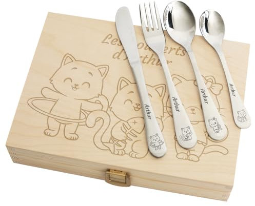 Amikado Coffret Couverts pour Enfant personnalisés (Chat)…