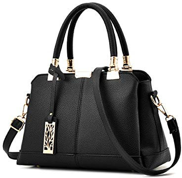 NICOLE & DORIS Damen Handtaschen Elegante Damen Tasche Designe Frauen Umhängetasche PU Weiche Ledertasche Tote Bag Mit Anhänger Schwarz