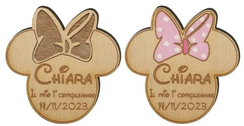 CandleSweetCandle - 5 PEZZI calamita personalizzata in legno sagoma Topolina per bomboniera primo compleanno o battesimo