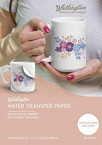 Wellington Specialty Craft Supplies Waterslide Aufkleberpapier für Tintenstrahldrucker, A4 Größe, 20 Blatt Wasserschieber, weiß