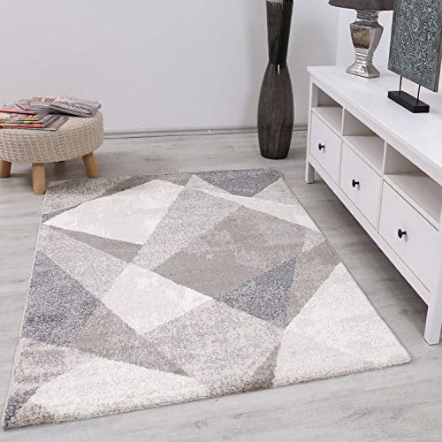 VIMODA Teppich Geometrische Muster Marmor Optik Modern Grau Beige Meliert, Maße:120x170 cm