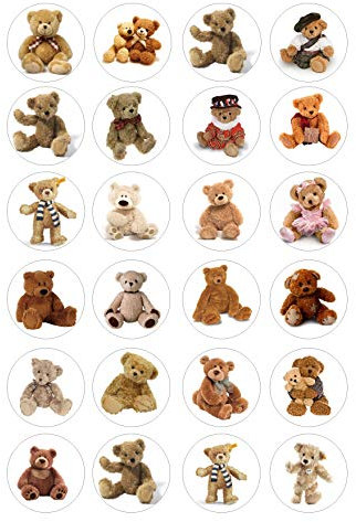 Teddy Bears Style edible kids childrens party decorations Wafer Card 24 pre cut Cupcake Toppers