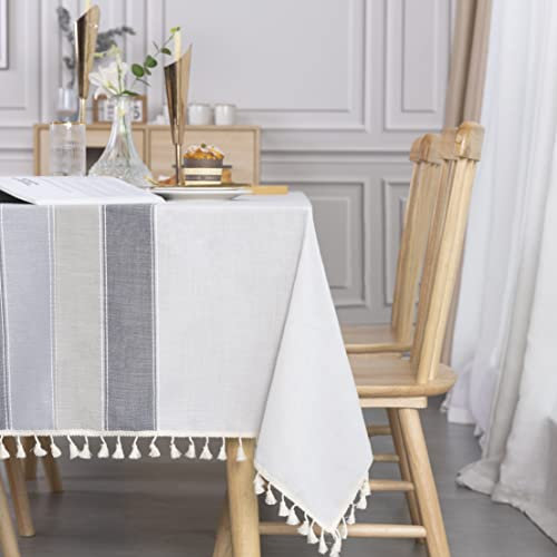 SUNBEAUTY Tischdecke Leinen Baumwolle Tischtuch Abwaschbar Elegant Tischwäsche Rechteckige Tafeldecke 140x240 cm für Home Küche Speisetisch Dekoration