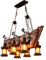 Hölzerne Pendelleuchte Industrie Retro Boot Holz Kronleuchter Höhe Verstellbar E27 6-Lichter Vintage Hängelampe Küche Kaffee Deckenleuchte Kreatives Restaurant Glas Lampenschirm Dekoration Beleuchtung