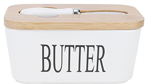 Beurrier avec Couteau, Recipient en Ceramique avec Couvercle en Bois et Beurrier en Silicone avec Couvercles Bon de Cuisine