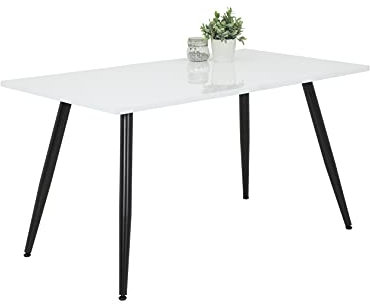 Hela Tische, Esstisch Küchentisch Anika, rechteckig, Holzwerkstoff lackiert, Hochglanz Weiß, Rundrohgestell Schwarz, 140x90cm