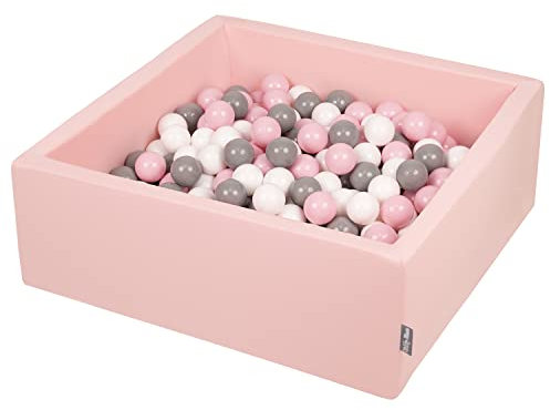 KiddyMoon Bällebad 90X30cm/200 Bälle ∅ 7Cm Bällepool Mit Bunten Bällen Für Babys Kinder Quadrat, Rosa:Weiß/Grau/Rosa