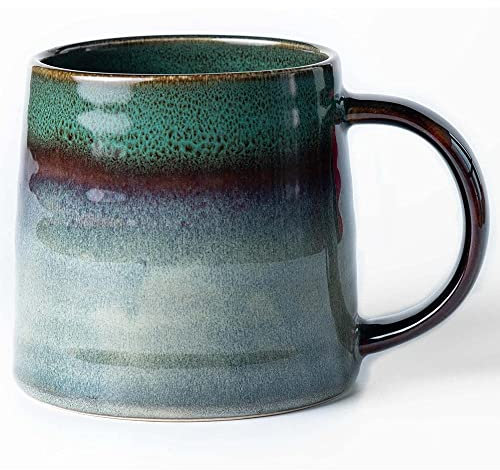 HYTYSKAR Large Ceramic Coffee Mugs, Handmade Pottery Mug, Tea Cups with Handle for Office and Home, 16 oz, Dishwasher and Microwave Safe (Ink Green)