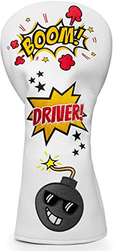 Funny Bomb Golfschlägerhaube, weißes Leder, Golfschlägerabdeckungen für Fahrer, 460 cc Golfschlägerabdeckung, Kopfbedeckung für Männer oder Frauen, Golfer
