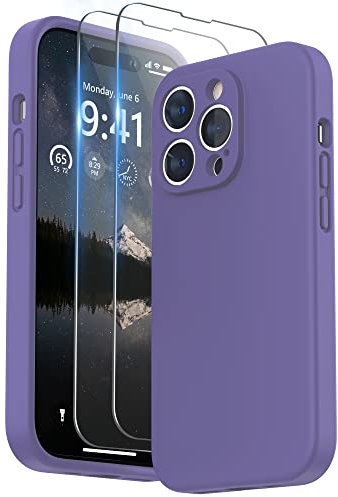 SURPHY Compatible with iPhone 14 Pro Max Case with Screen Protector, Liquid Silicone Protection for Each Lens Shockproof Thickened Rubber for iPhone 14 Pro Max 6.7 inch 2022, Iris Purple