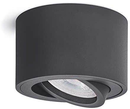 linovum SMOL Aufbau Deckenleuchte klein rund flach schwenkbar in anthrazit grau inkl. LED Modul warmweiß Aufbauspot